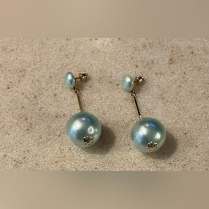 Elegant Gold and Blue Pearl Earrings